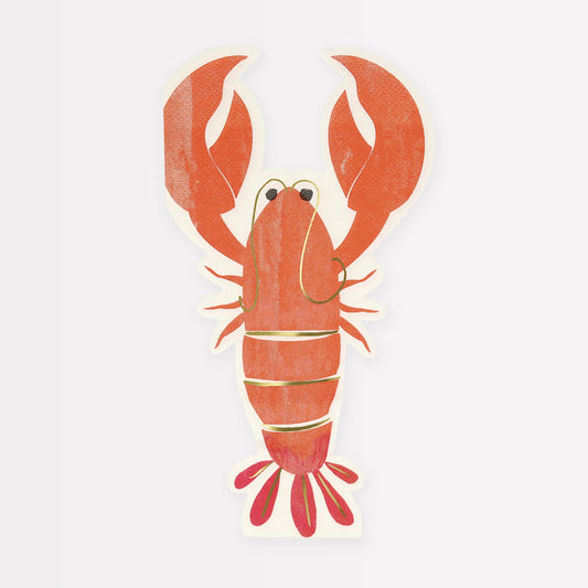 Lobster Napkins, Set of 16 Red Lobster Shaped Plates by Meri Meri, Great for a Lobster Bake or Under the Sea Themed Party! - Cohasset Party Supply