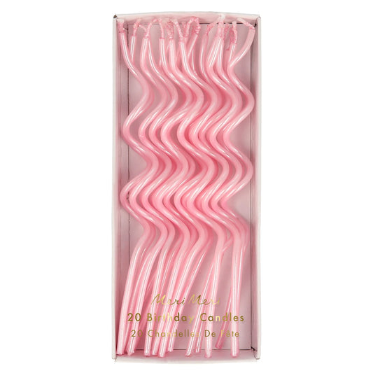 Pink Swirly Birthday Candles, Set of 20 Pink Twist Birthday Candles and Holders, 5" Tall - Cohasset Party Supply