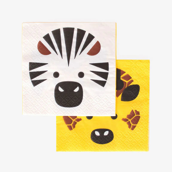 Safari Animal Napkins, Set of 20 Small Paper Napkins Featuring a Giraffe and Zebra, From My Little Day