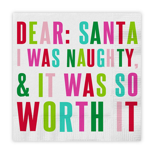 Dear Santa Cocktail Napkins, Set of 20 Rainbow Text Christmas Napkins, "Dear Santa, I was naughty and it was so worth it" - Cohasset Party Supply