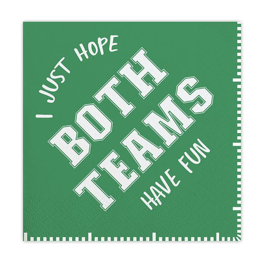 Football Cocktail Napkins, Set of 20 Green "I Just Hope Both Teams Have Fun" Football Napkins, Great for Tailgating or Football Party Active - Cohasset Party Supply