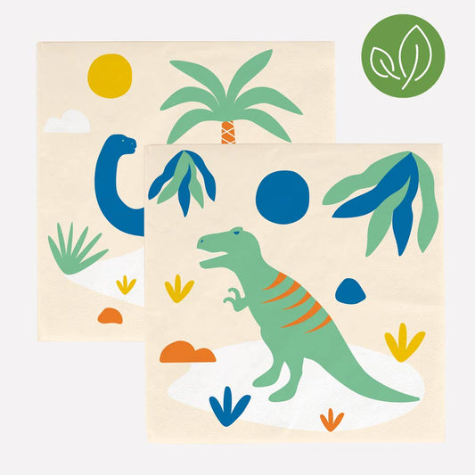 Dinosaur Party Napkins, Set of 20 Dino-Themed Napkins from My Little Day, 6.5" x 6.5" - Cohasset Party Supply