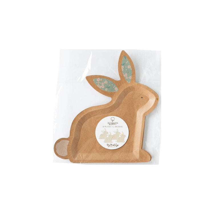 Kraft Bunny Shaped Plate Set, Set of 8 Bunny Shaped Plates in 4 Designs - Cohasset Party Supply