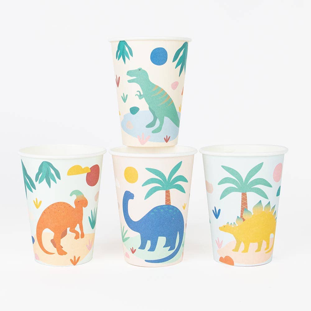 Dinosaur Party Cups, Set of 8 Dino-Themed Paper Cups from My Little Day - Cohasset Party Supply