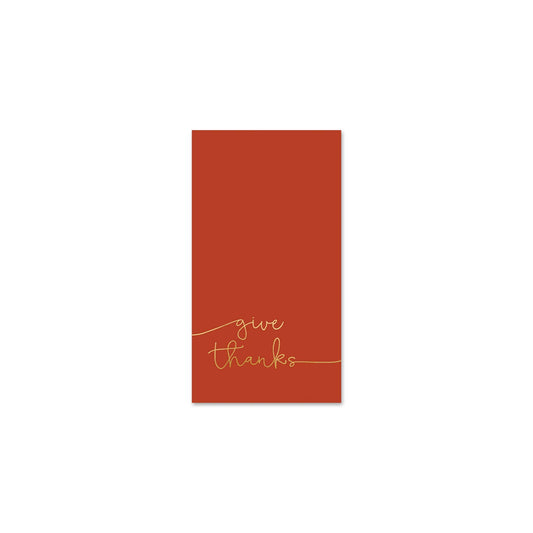Give Thanks Guest Napkins, Set of 18 Thankgiving "Give Thanks" Dark Orange Guest Towels