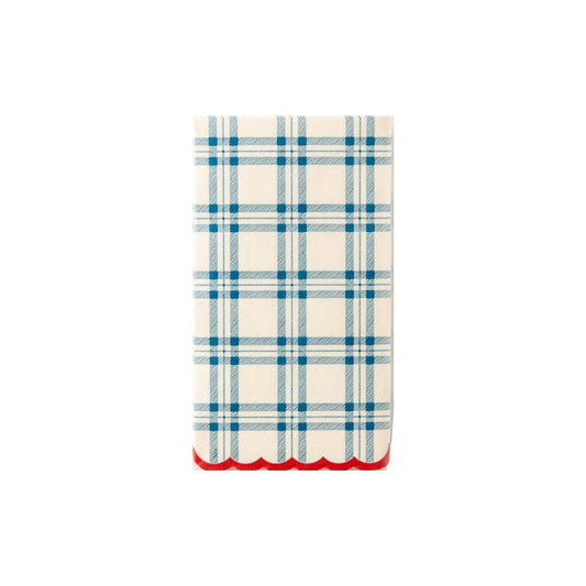 My Mind’s Eye - PLTS368o-MME - Blue Scallop Plaid Paper Dinner Napkin - Cohasset Party Supply