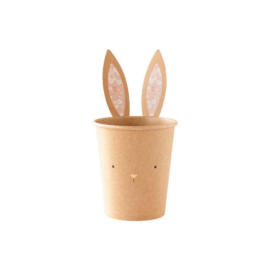 Easter Bunny Kraft Cups, Set of 8 Cups with Adhesive Bunny Ears - Cohasset Party Supply