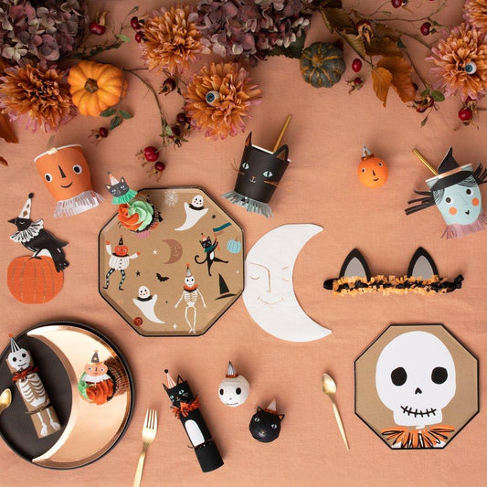 Copper Moon Paper Plates, Set of 8 Vintage Halloween Copper Moon Party Plates by Meri Meri, - Cohasset Party Supply