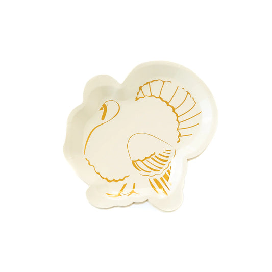 Turkey Shaped Plate, Set of 8 Thanksgiving Turkey Plate with Gold Foil Details - Cohasset Party Supply