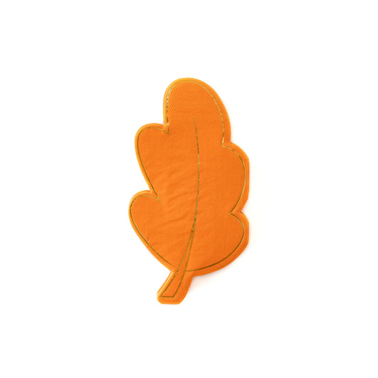 Gold Oak Leaf Napkins, Set of 18 Thanksgiving Die-Cut Leaf Napkins with Gold Foil Details, 7" Tall - Cohasset Party Supply