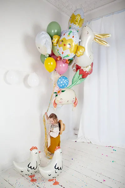 Large Standing Chicken Balloon, 17" Tall, Self-Inflate with a Straw, Cute Farm Party Decor! - Cohasset Party Supply