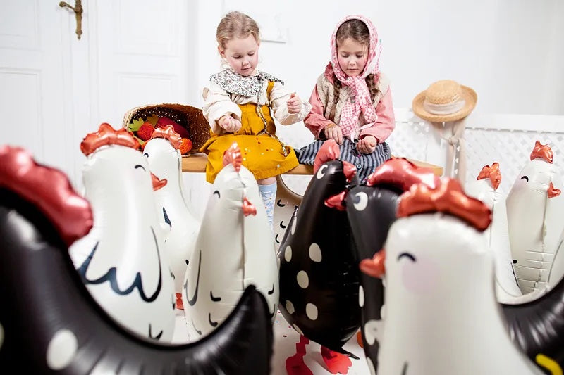 Large Standing Rooster Balloon, 17" Tall, Self-Inflate with a Straw, Cute Easter or Farm Animal Party Decor! - Cohasset Party Supply