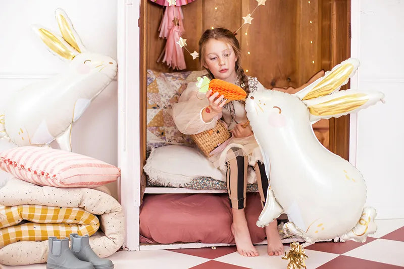 Large Easter Bunny Balloon, 28" Long, Inflate with Helium or Self-Inflate with a Straw - Cohasset Party Supply