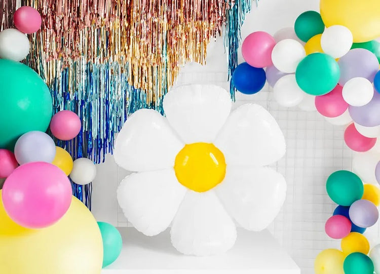 Large Mylar Daisy Balloon, 31" Diameter, Inflate with Helium or Self-Inflate with a Straw, Fun Floral Decor! - Cohasset Party Supply