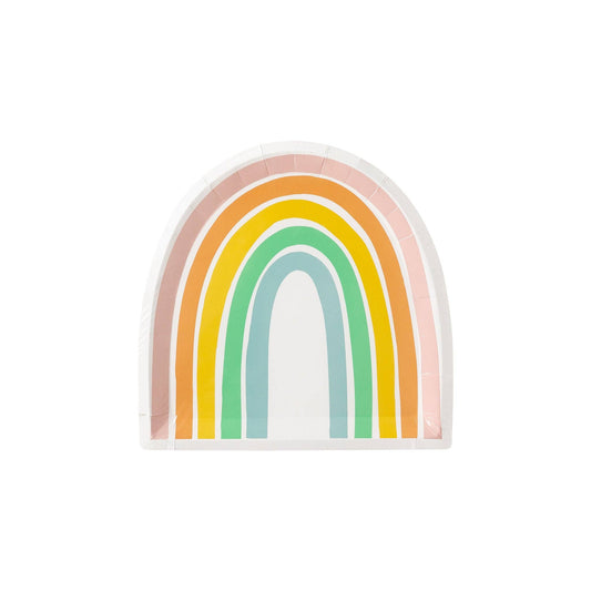 Rainbow Shaped Plate, Set of 8 Rainbow Shaped Paper Plates with Gold Foil Details - Cohasset Party Supply