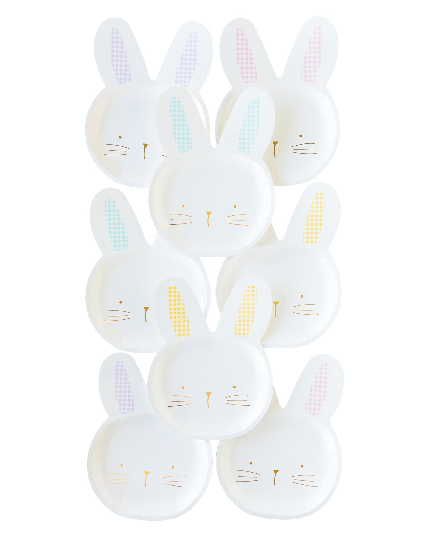 Gingham Bunny Shaped Plate Set, Set of 8 Easter Bunny Shaped Plates - Cohasset Party Supply