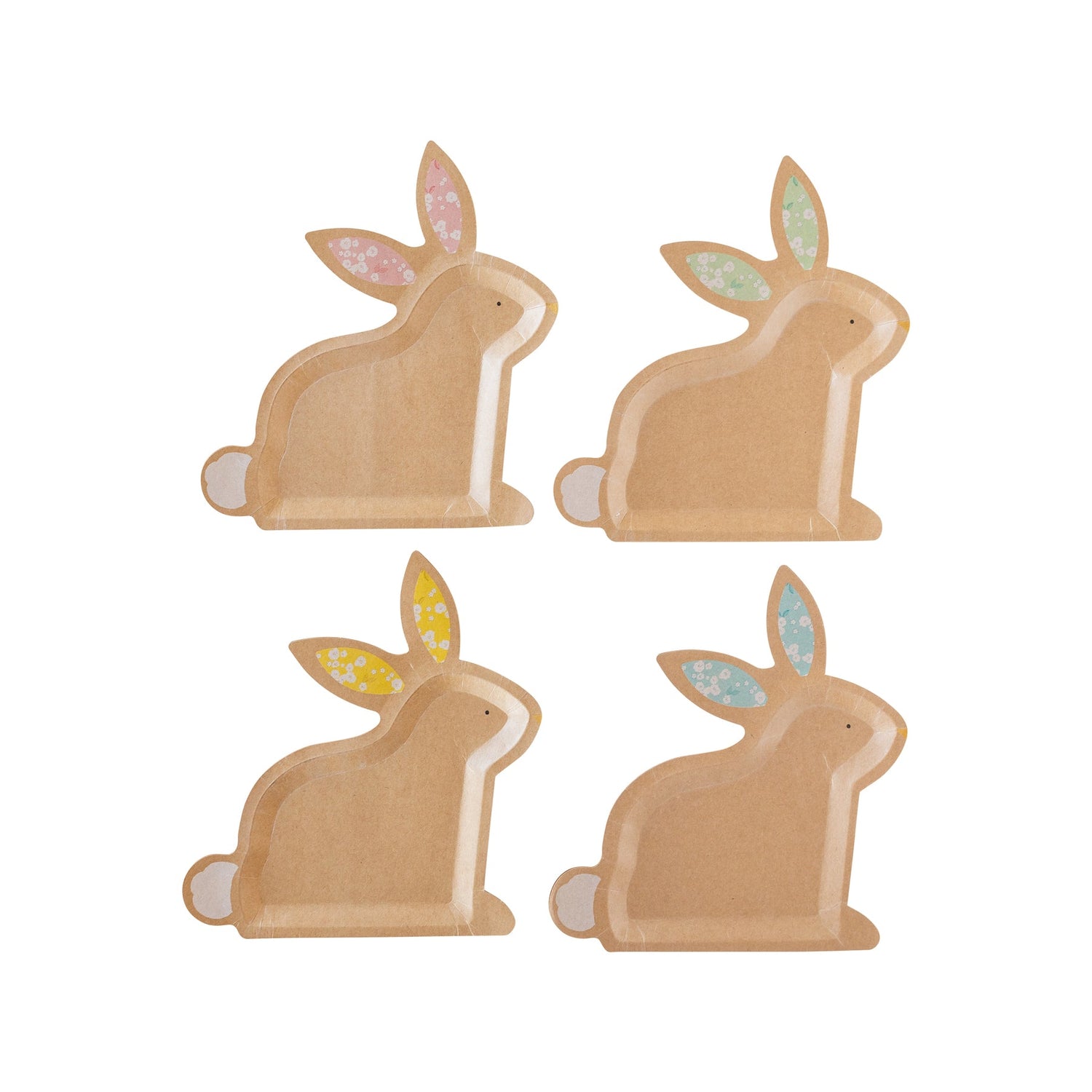 Kraft Bunny Shaped Plate Set, Set of 8 Bunny Shaped Plates in 4 Designs - Cohasset Party Supply