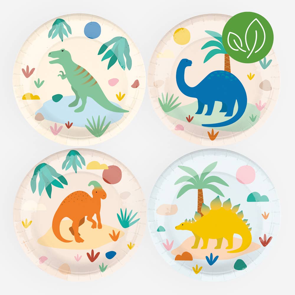 Dinosaur Plates, Set of 8 Dino Plates in 4 Styles from My Little Day, 8.7" Diameter - Cohasset Party Supply