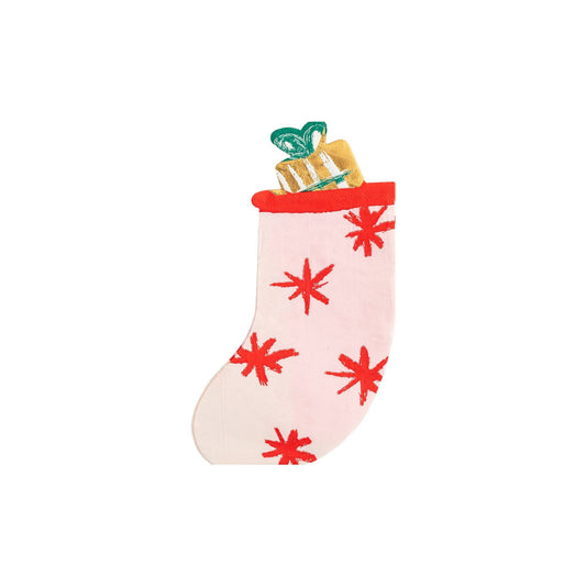 Christmas Stocking Shaped Guest Napkin, Set of 18 Stocking Shaped Napkins, 4.5" x 6.5"