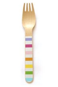 Rainbow Wooden Cutlery, Set of 24 Rainbow Stripe Wooden Forks, Spoons or Knives, The perfect touch for any rainbow-themed party! - Cohasset Party Supply