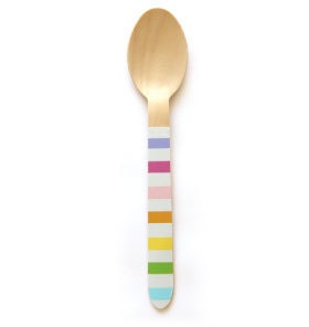 Rainbow Wooden Cutlery, Set of 24 Rainbow Stripe Wooden Forks, Spoons or Knives, The perfect touch for any rainbow-themed party! - Cohasset Party Supply