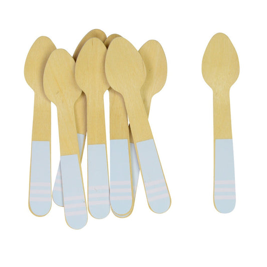 Mini Light Blue Wooden Ice Cream Spoons, Set of 12 Blue and White Striped Mini Wooden Spoons - Cohasset Party Supply
