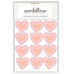 Pink and Gold Foil Heart Thank You Sticker Seals - Set of 24 Pink Heart Thank You Stickers - Great To Seal Favor or Treat Bags - Cohasset Party Supply