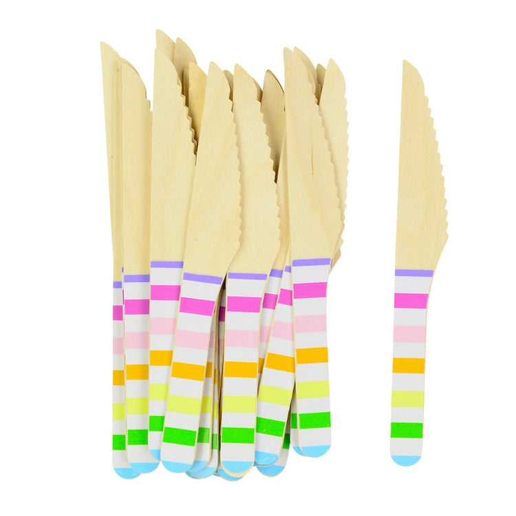 Rainbow Wooden Cutlery, Set of 24 Rainbow Stripe Wooden Forks, Spoons or Knives, The perfect touch for any rainbow-themed party! - Cohasset Party Supply