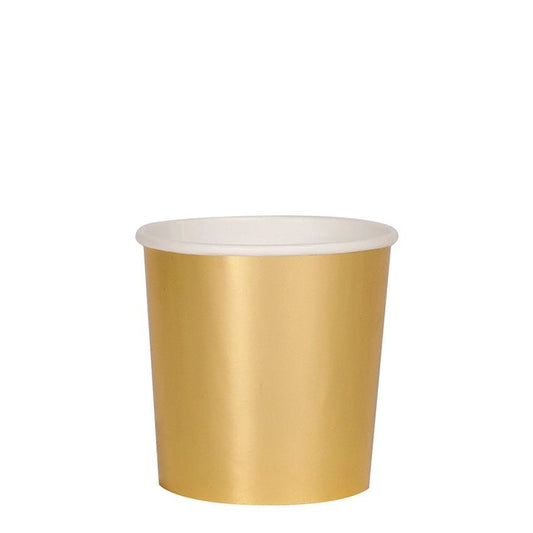 Small Gold Party Cups, Set of 8 Meri Meri Beautiful Basics Gold Tumbler Paper Cups, Holds 9 Ounces - Cohasset Party Supply