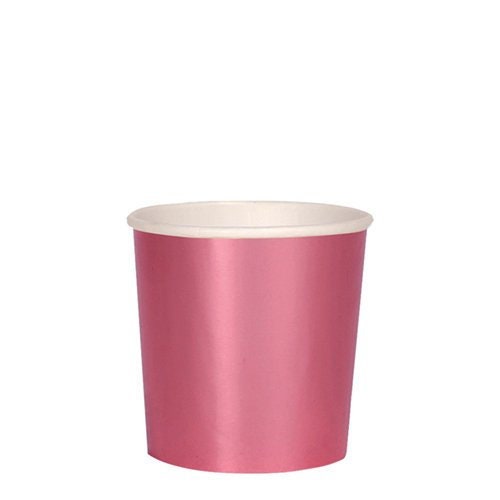 Metallic Pink Small Party Cups, Set of 8 Meri Meri Beautiful Basics Metallic Pink Tumbler Paper Cups, Holds 9 Ounces - Cohasset Party Supply