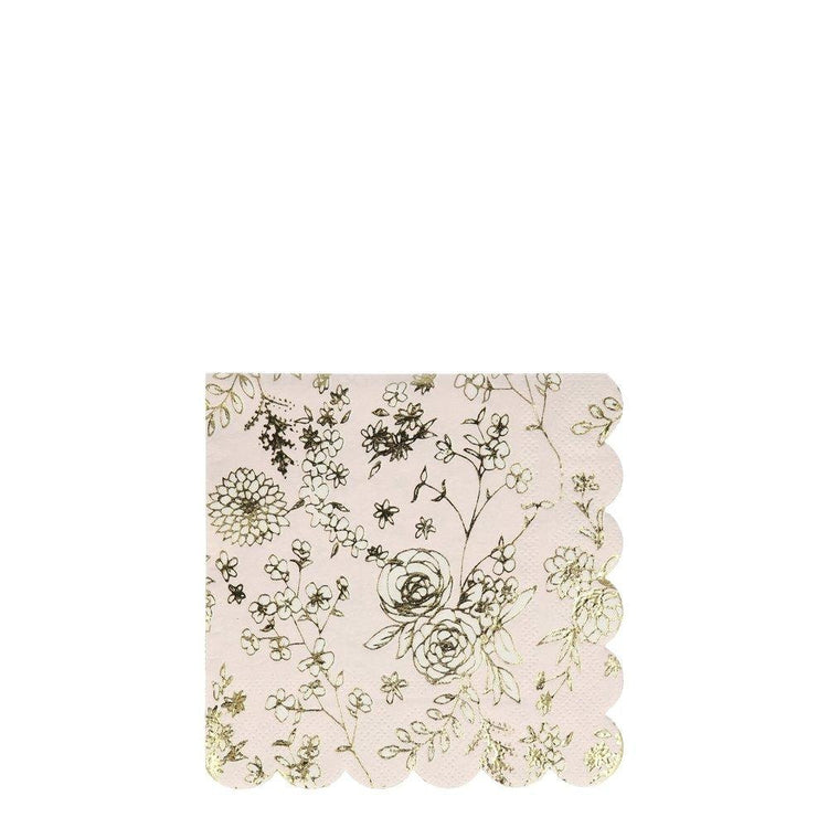 English Garden Lace Small Napkins, Set of 16 Meri Meri Floral Small Napkins with Gold Foil Details & Scalloped Edging - Cohasset Party Supply