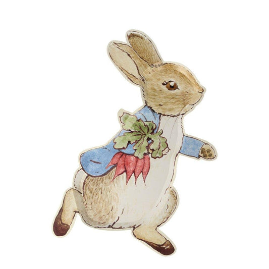 Large Peter Rabbit Plates, Set of 12 Large Die-Cut Peter Rabbit Plates by Meri Meri, 6 x 10 inches - Cohasset Party Supply