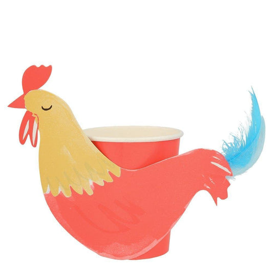 Rooster Paper Cups, Set of 8 Hot or Cold Paper Cups and 8 Rooster Cups Sleeves, Perfect for a Farm Animal-Themed Party! - Cohasset Party Supply