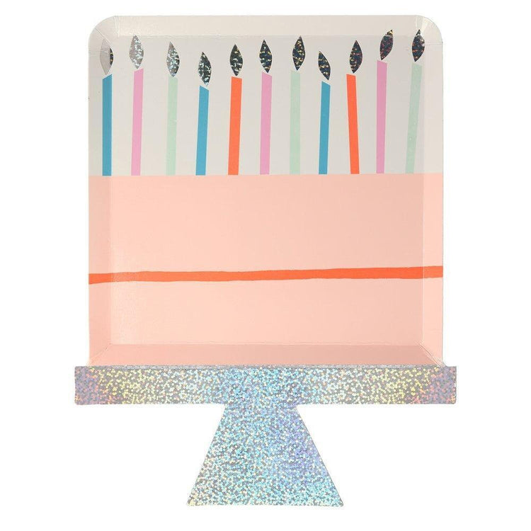Birthday Cake Paper Plates, Set of 8 Die-Cut Birthday Cake Party Plates with Silver Sparkle Foil Details by Meri Meri - Cohasset Party Supply