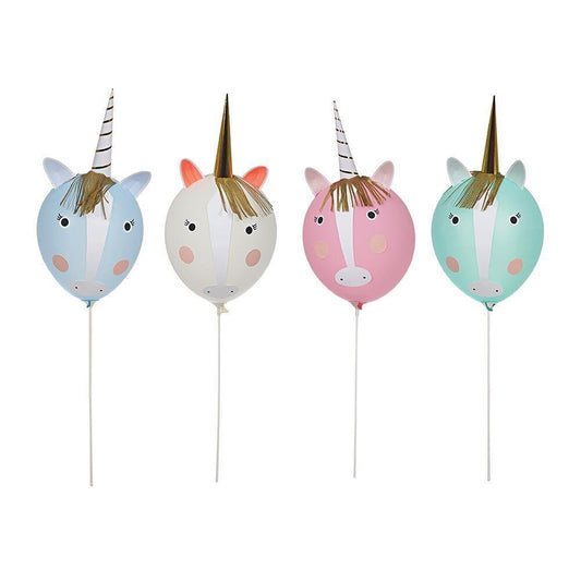 Unicorn Balloon Kit by Meri Meri, Includes 6 Foil Balloons, 4 Balloon Wands, & Adhesive Decorative Pieces - Cohasset Party Supply