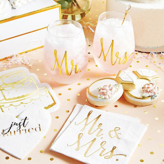 Wedding Cake Paper Napkins, Set of 20 Gold Foil Die-Cut Wedding Cake Napkins, Perfect for a Wedding, Bridal Shower, or Engagement Party - Cohasset Party Supply