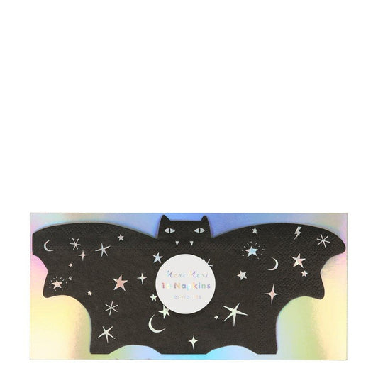 Black Bat Halloween Napkins, Set of 16 Meri Meri Sparkle Bat Paper Napkins, Bat-Shaped Napkins are Perfect for a Halloween Party! - Cohasset Party Supply