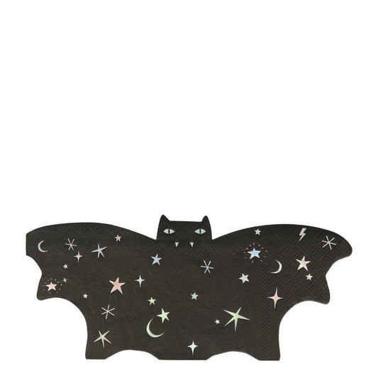 Black Bat Halloween Napkins, Set of 16 Meri Meri Sparkle Bat Paper Napkins, Bat-Shaped Napkins are Perfect for a Halloween Party! - Cohasset Party Supply