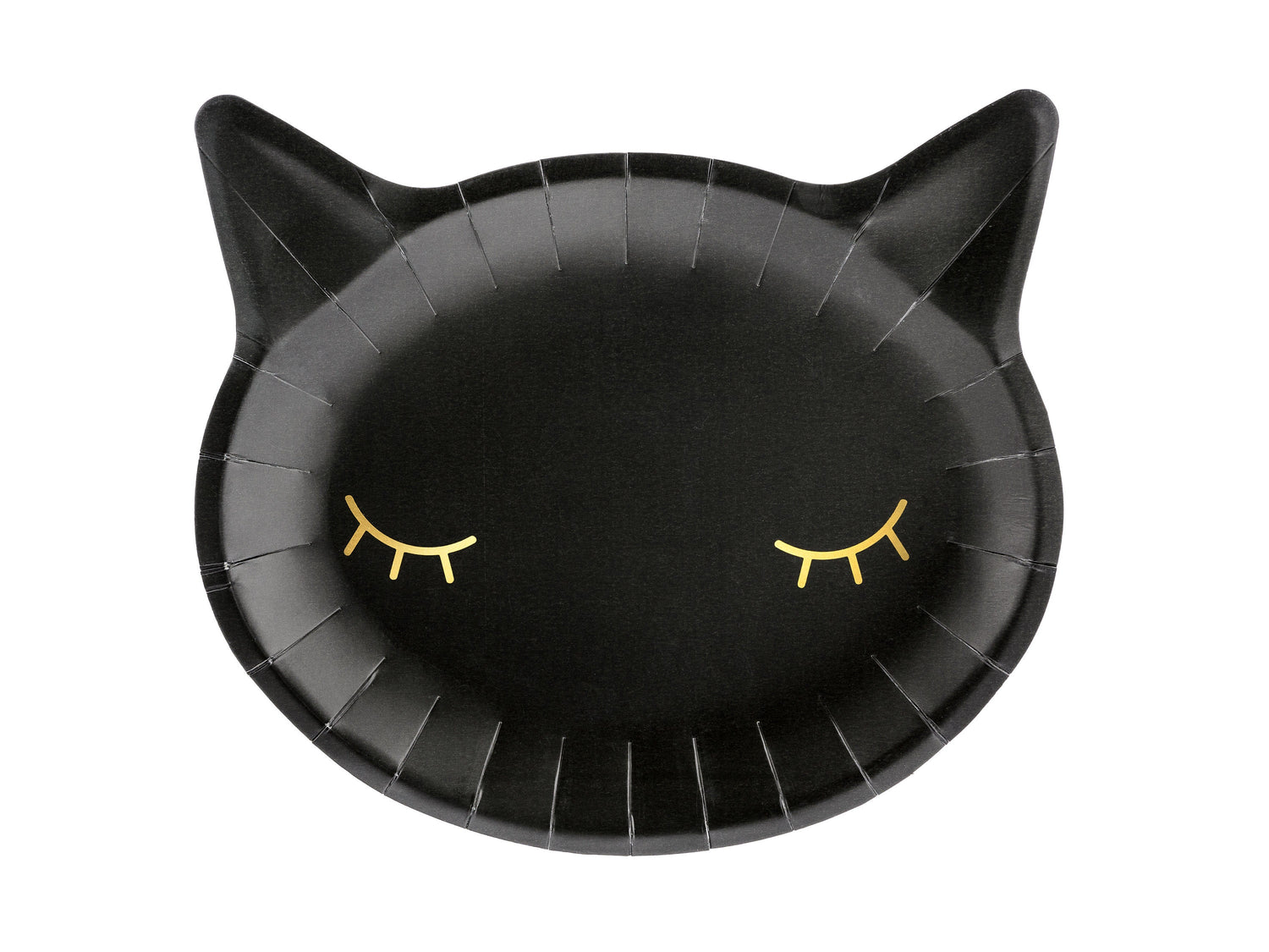 Black Cat Halloween Plates, Set of 6 Black Cat Paper Plates with Gold Foil Eyelashes, Cat-Shaped Plates are Perfect for a Halloween Party! - Cohasset Party Supply