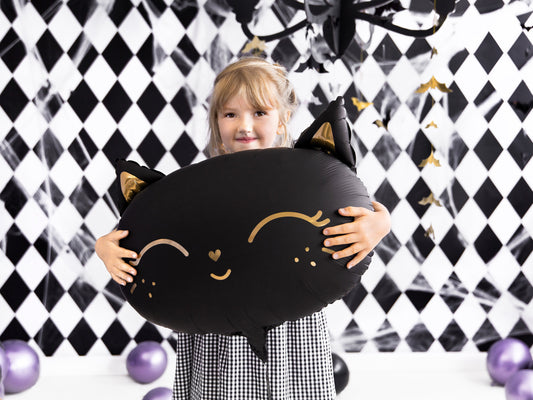 Giant Black Cat Balloon, Large Black Cat Foil Balloon with Gold Foil Details, Great Halloween decor! - Cohasset Party Supply