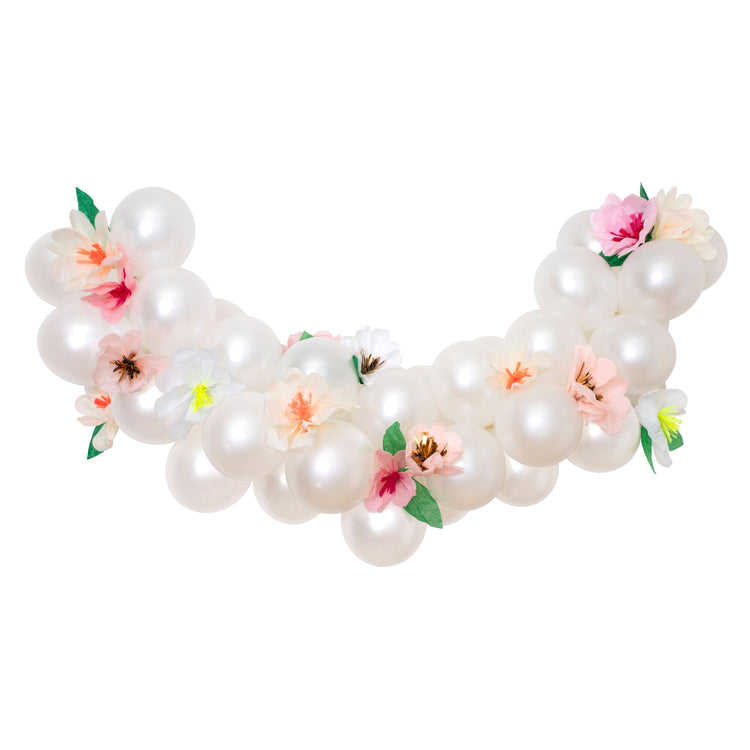 Floral Balloon Garland Kit, Features 40 Metallic Pearl Balloons and 16 Pretty Paper Flowers by Meri Meri, 8 Feet Long - Cohasset Party Supply