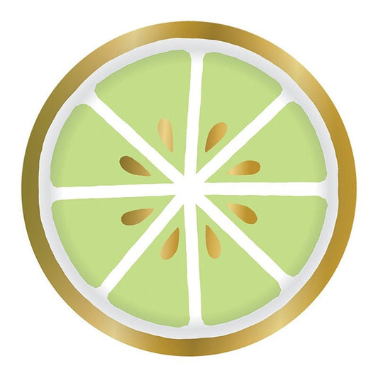 Lime Paper Plates,  7" Diameter Green and Gold Foil Lime Plates, Set of 8 - Cohasset Party Supply