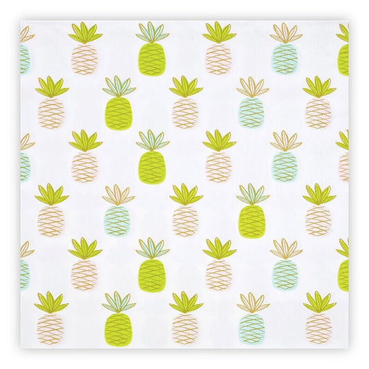 Jumbo Pineapple Napkins, Set of 20 Large Pineapple Napkins with Green, Pink, and Blue Details - Cohasset Party Supply