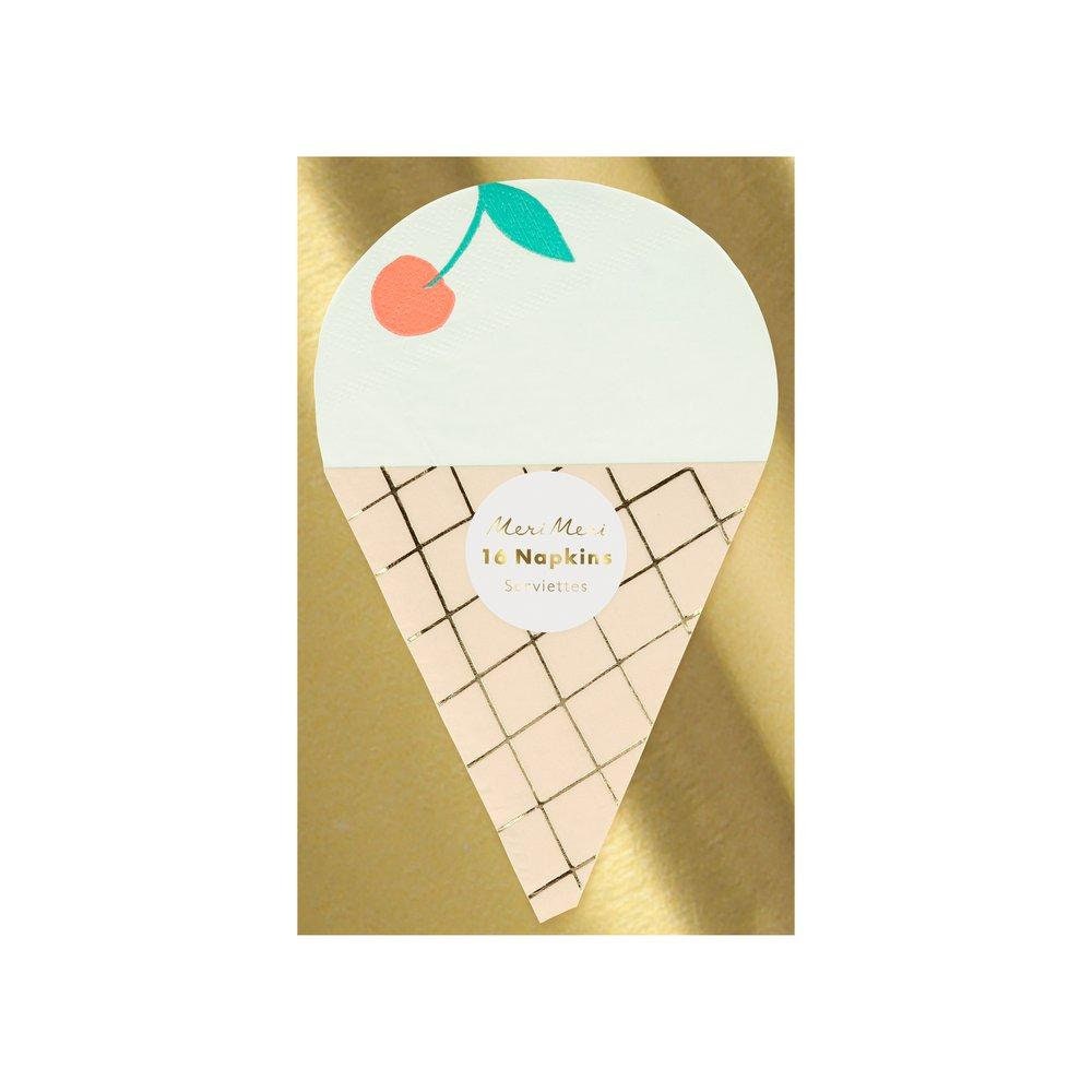 Ice Cream Paper Napkins, Set of 16  Die-Cut Ice Cream Party Napkins with Gold Foil Details by Meri Meri, Perfect for an Ice Cream Party! - Cohasset Party Supply