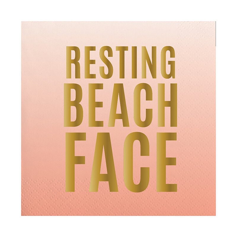 Resting Beach Face Cocktail Napkins, Set of 20 Peach-Colored Ombre Beverage Napkins With Gold Foil - Cohasset Party Supply