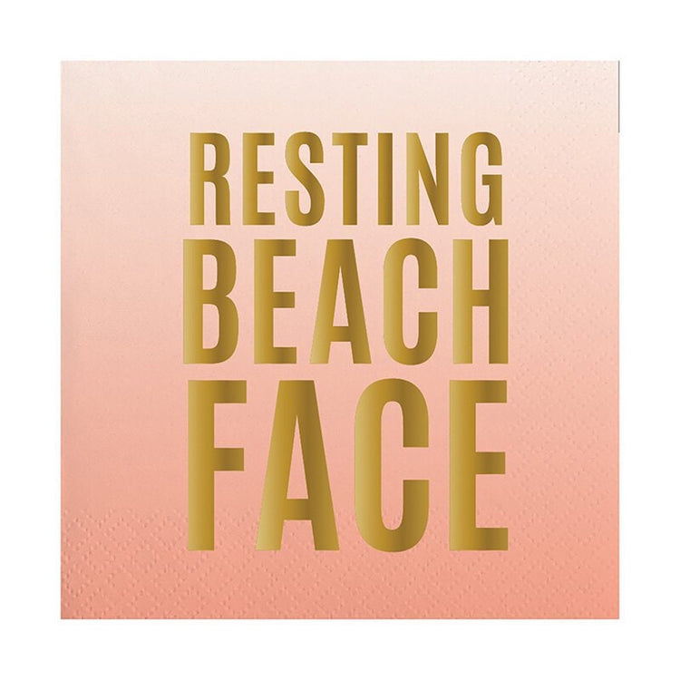 Resting Beach Face Cocktail Napkins, Set of 20 Peach-Colored Ombre Beverage Napkins With Gold Foil - Cohasset Party Supply