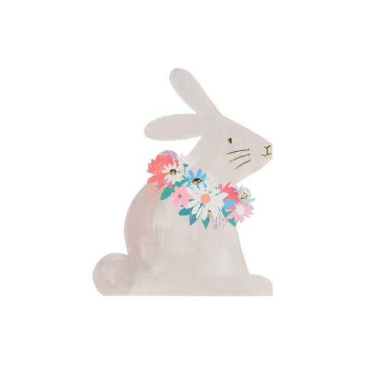 Easter Bunny Napkins, Set of 16 Floral Bunny Paper Napkins by Meri Meri, Adorable Bunny with Floral Crown - Cohasset Party Supply