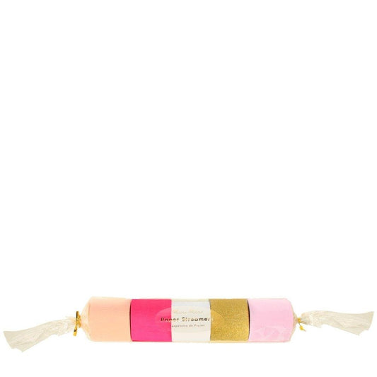 Pink Crepe Paper Streamers, Set of 5 Rolls of Pretty Pink and Gold Streamers by Meri Meri, Each Roll is 33" - Cohasset Party Supply