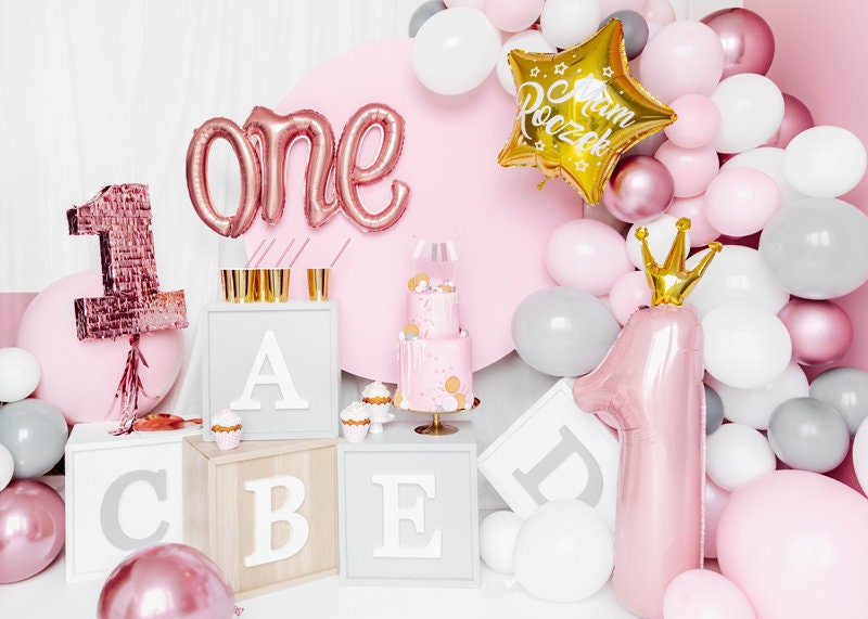 Rose Gold One Balloon, First Birthday Balloon Kit, Great for Baby's First Birthday! - Cohasset Party Supply