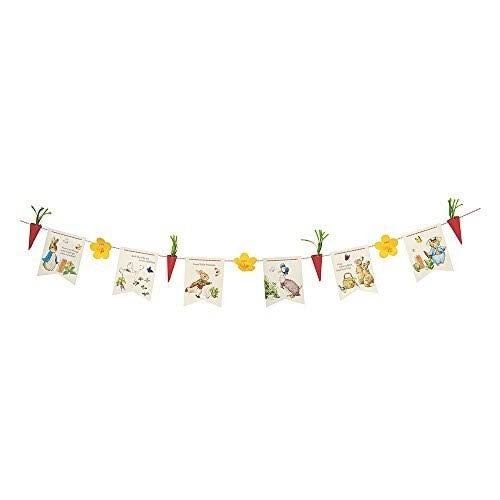 Peter Rabbit Garland, Includes 6 Flag Pennants, 3 Flower Pennants, 4 Paper Radishes, and Twine, 10 Feet Long - Cohasset Party Supply